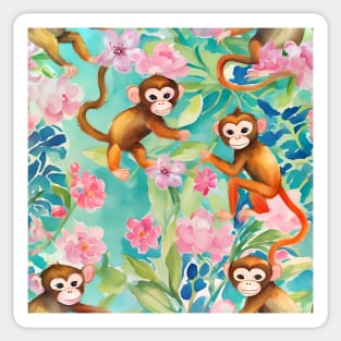 Preppy monkeys playing in the jungle, watercolor Sticker